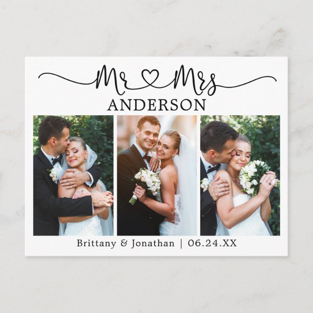 Cartão Postal Coração de Caligrafia Moderna Agradecimento de Fot (Frente)