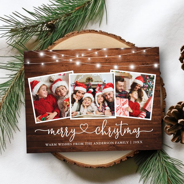 Cartão Postal Coração de Caligrafia Natal Madeira Luzes Feriado (Customize to change your personalized text size or text style.)