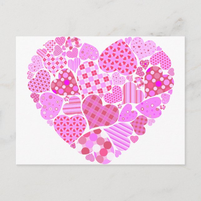 Cartão Postal Coração de Colchetes Rosa (Frente)