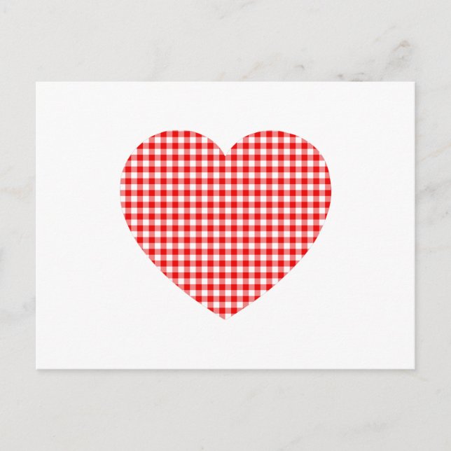 Cartão Postal Coração de Gingham Vermelho (Frente)