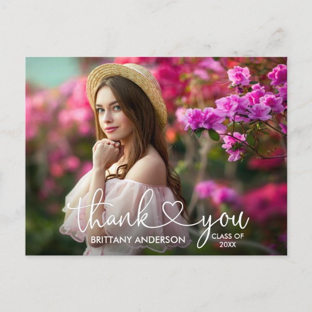 Cartão Postal Coração de Graduação Agradecimento Caligrafia Mode (Frente)