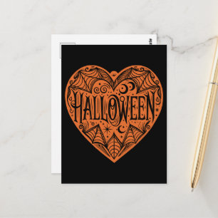 Cartão Postal Coração de Halloween, Coração em Forma de Laranja,