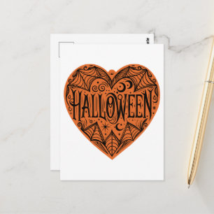 Cartão Postal Coração de Halloween, Coração em Forma de Laranja,