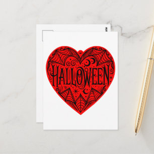 Cartão Postal Coração de Halloween, Coração em Forma Vermelha, F