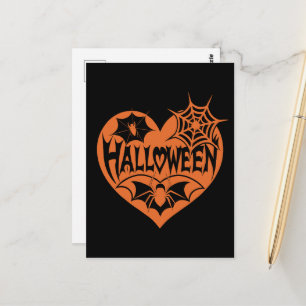 Cartão Postal Coração de Halloween, Coração Laranja em Forma, Te