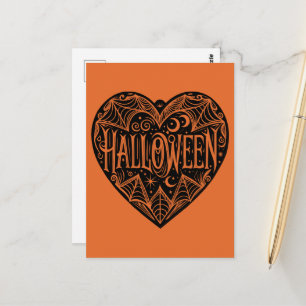 Cartão Postal Coração de Halloween, Coração Preto em Forma, Feri