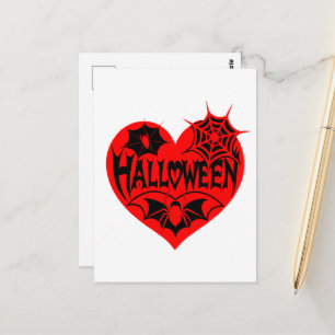 Cartão Postal Coração de Halloween, Coração Vermelho, Teia de Ar