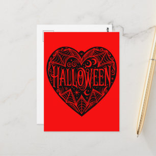 Cartão Postal Coração de Halloween, Forma de Coração Preto, Feri