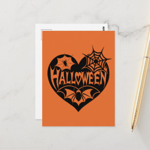 Cartão Postal Coração de Halloween, Forma de Coração Preto, Teia