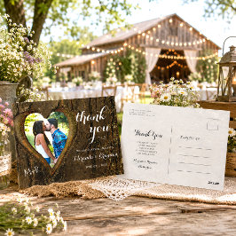 Cartão Postal Coração de Madeira Rústica Foto Casamento Agradeci