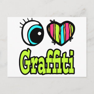 Cartão Postal Coração de Olho Brilhante Eu Amo Grafite