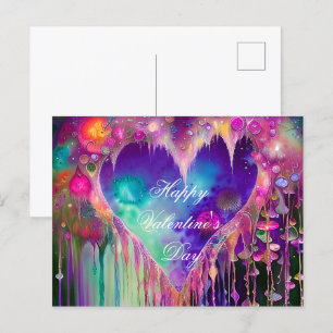 Cartão Postal Coração de valentine de gema pingando abstrato
