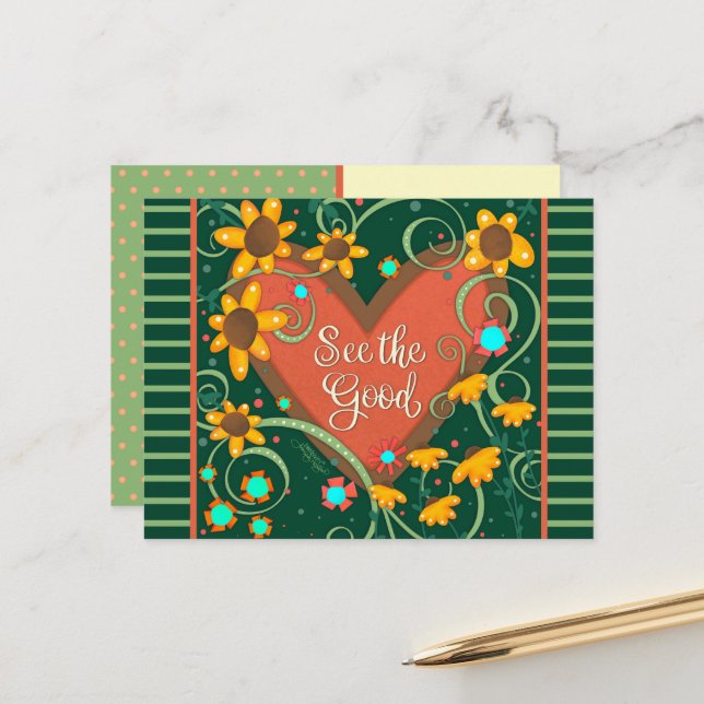 Cartão Postal Coração Divertido Veja A Boa Quota Inspirividade (Frente/Verso In Situ)