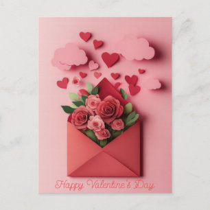 Cartão Postal Coração e Flores de Coração e Dia de os namorados