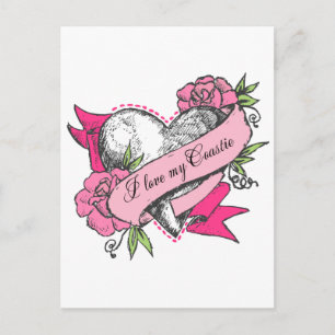 Cartão Postal Coração e Rosas