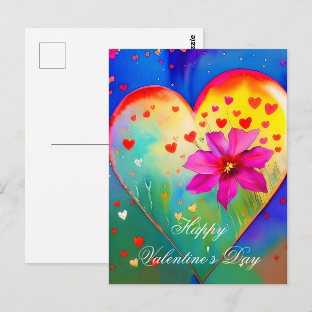 Cartão Postal Coração fofo e valentine de flor (Frente/Verso)