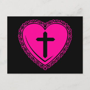 Cartão Postal Coração Gótico + Cruz (Preto + Rosa)