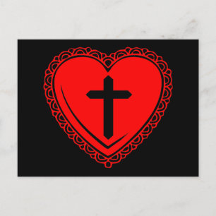 Cartão postal Coração Gótico + Cruz (Preto + Verme