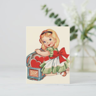 Cartão Postal Coração Menina Criança Retro Bonito Crianças