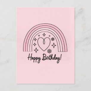 Cartão Postal Coração minimalista rosa suave com aniversário arc