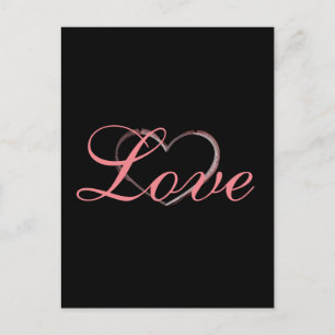 Cartão Postal Coração na Moda Cinza Caligrafia Amor Casamento