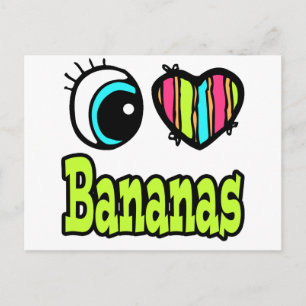 Cartão Postal Coração Olho Brilhante Eu Adoro Bananas