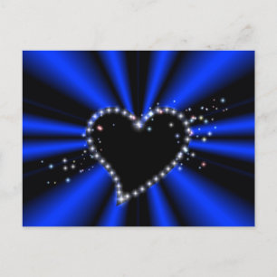 Cartão Postal Coração Preto com Estrelas no Arco-Íris Azul