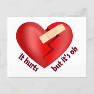 Cartão Postal Coração quebrado curado com correção e citação de