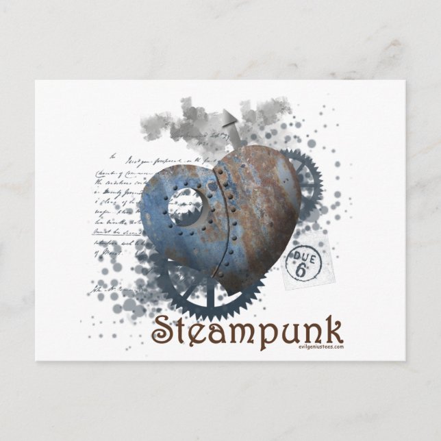 Cartão Postal Coração rebitado de amor steampunk (Frente)