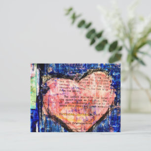 Cartão Postal Coração Rosa em Arte Mídia Mista de Pintura Azul