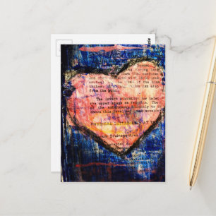 Cartão Postal Coração Rosa em Azul Colagem de Mídia Mista