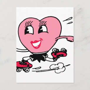 Cartão Postal Coração Rosa em Skates Cilindros