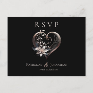 Cartão Postal Coração Rosa Moderno-RSVP-Casamento-