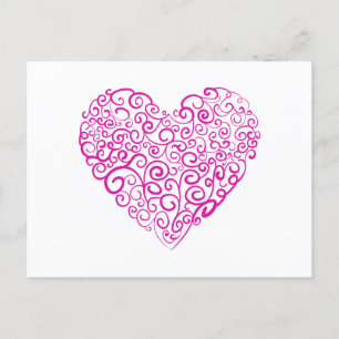 Cartão Postal Coração rosa para escrita manual espiral para o Di