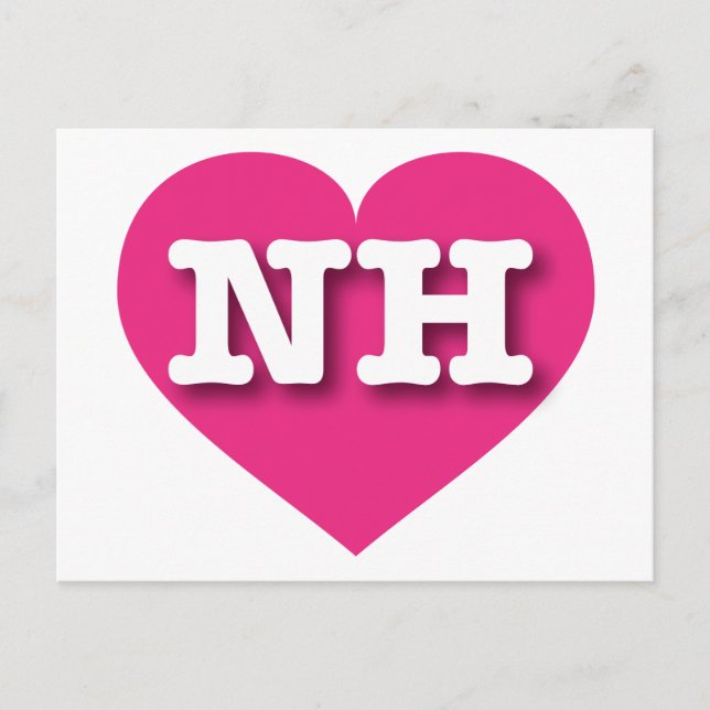Cartão Postal Coração Rosa Quente de New Hampshire - Eu amo NH (Frente)