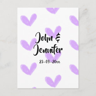Cartão Postal Coração roxo casal valentine nome da aquarela