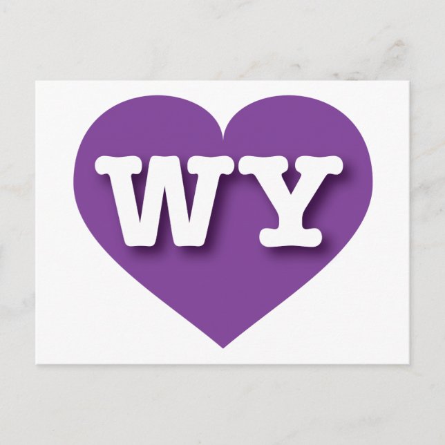 Cartão Postal Coração Roxo de Wyoming - Eu amo WY (Frente)