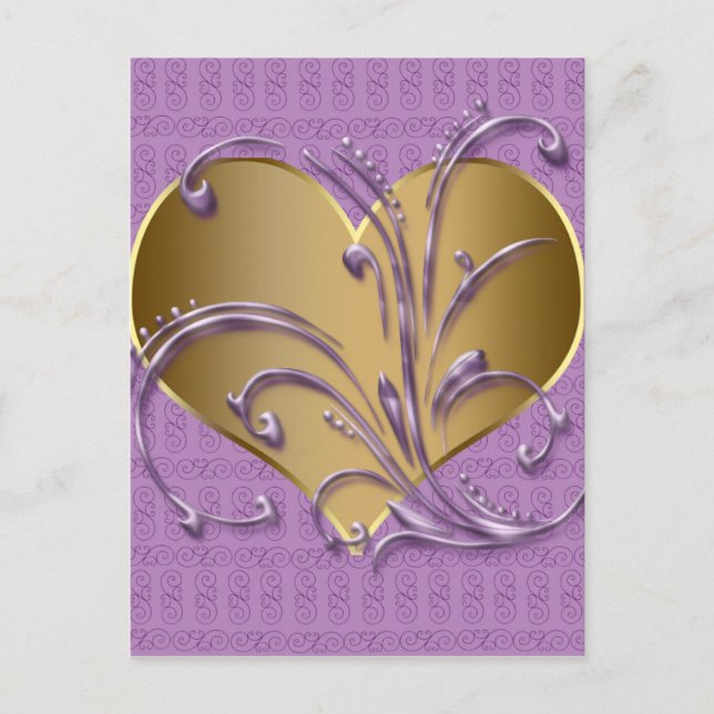 Cartão Postal Coração Roxo E Dourado (Frente)