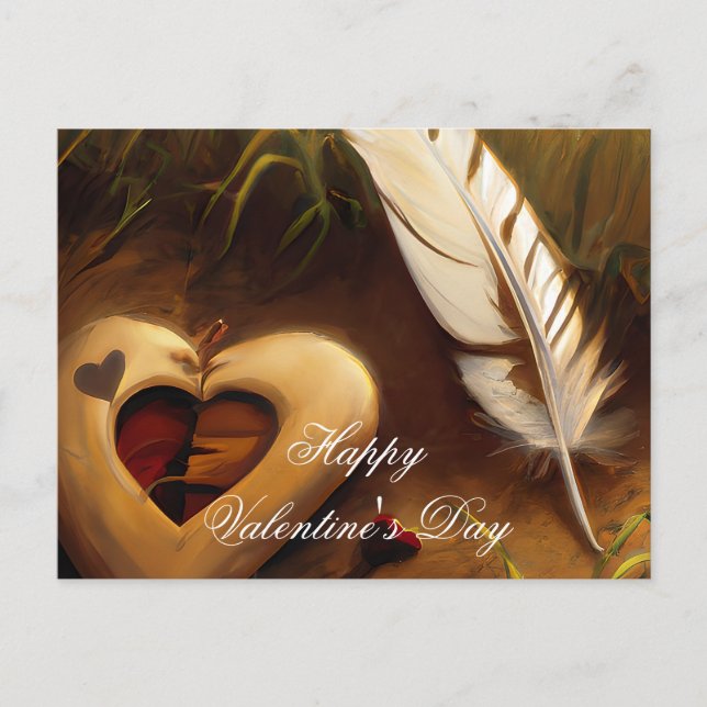 Cartão Postal Coração rústico e valentine de pena (Frente)
