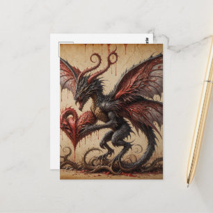 Cartão Postal Coração Sangrando de Dragão Fantasia Sombria