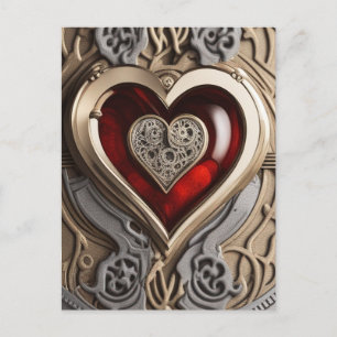 Cartão Postal Coração Steampunk - Amor Mecânico insípido
