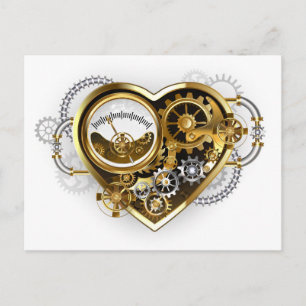 Cartão Postal Coração Steampunk com Manômetro