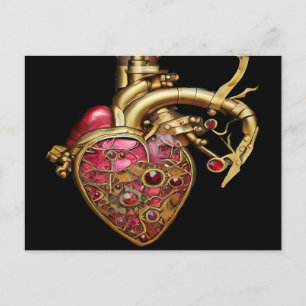 Cartão Postal Coração Steampunk Rubis e Engrenagens Anatômicas