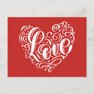 Cartão Postal Coração Tipografia Corações Casamento Amor Vermelh