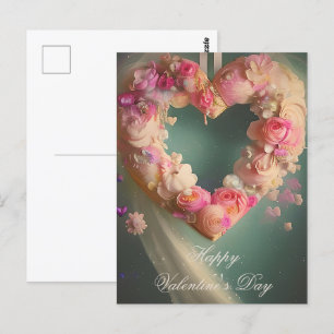 Cartão Postal Coração valentine floral rosa romântico