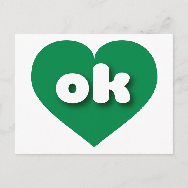 Cartão Postal Coração verde de Oklahoma - Eu amo ok (Frente)