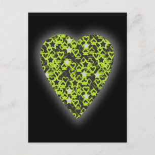 Cartão Postal Coração verde limão. Design de Coração Padrã