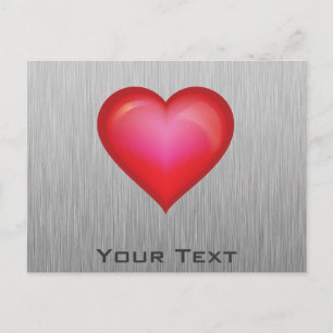 Cartão Postal Coração Vermelho; aspecto metálico