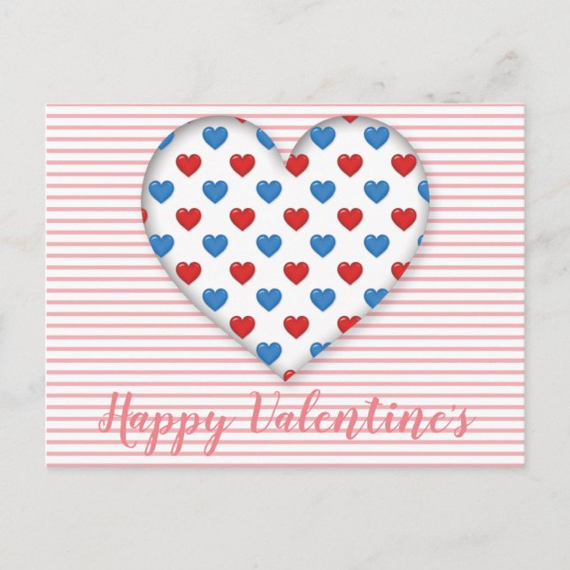 Cartão Postal Coração Vermelho e Azul (Frente)