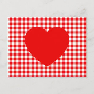 Cartão Postal Coração Vermelho em Xadrez Vermelho